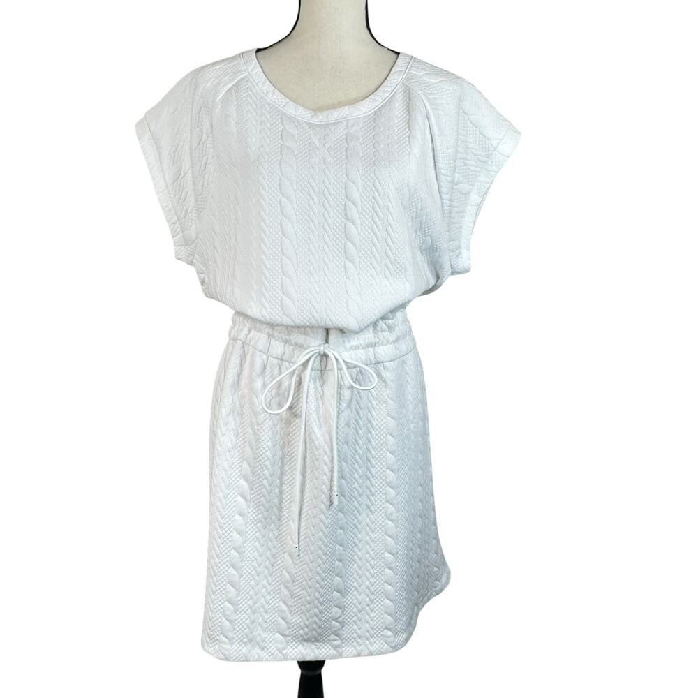 T by Talbots X-Large Crew Neck T-Shirt Dress Dolman Sleeves Cable Jacquard White